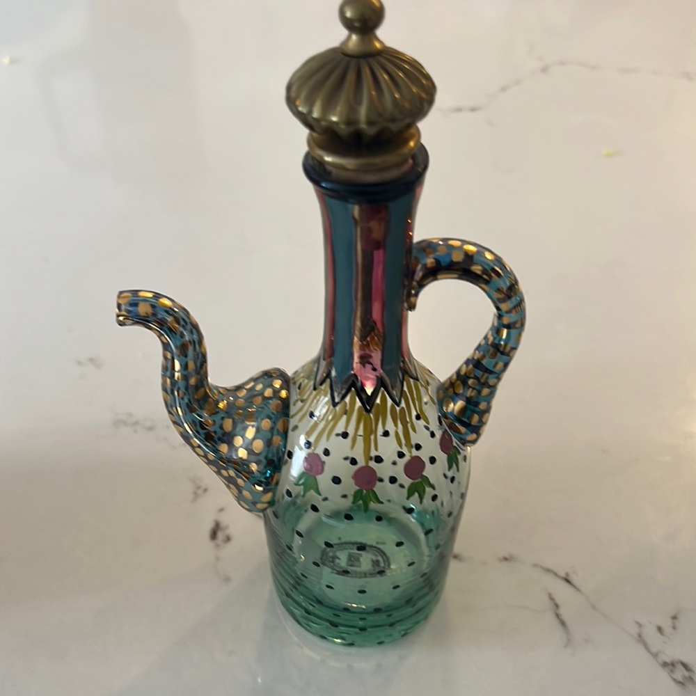 Mackenzie Childs 6" Hand Painted Glass Cruet